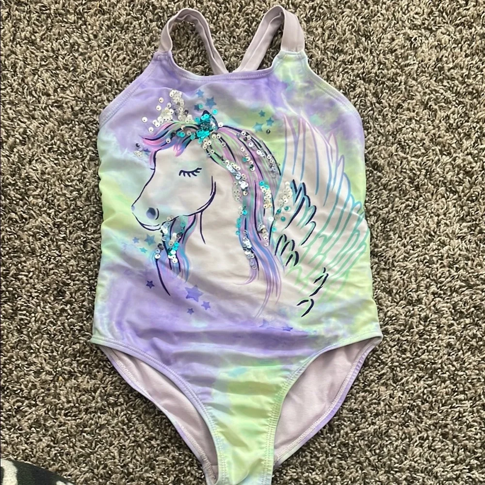 Wonder Nation Kids Swim One Piece - Purple and Green Unicorn Design